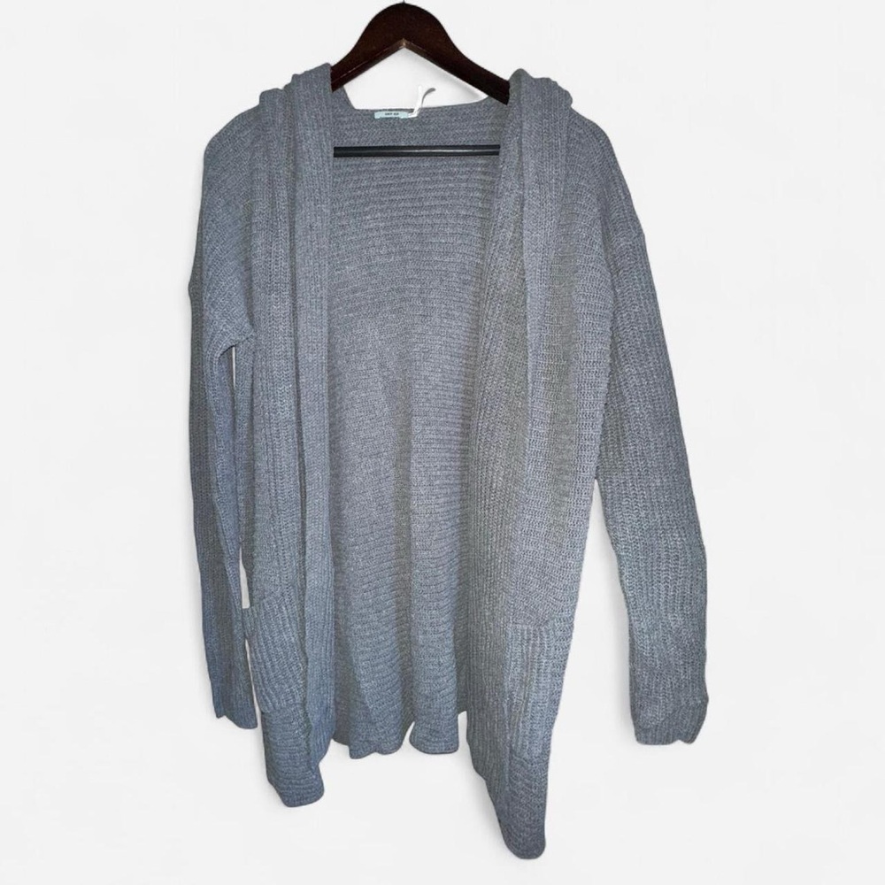 Kimchi Blue UO Urban Outfitters Gray Open Front Ribbed Cardigan Hood Sweater